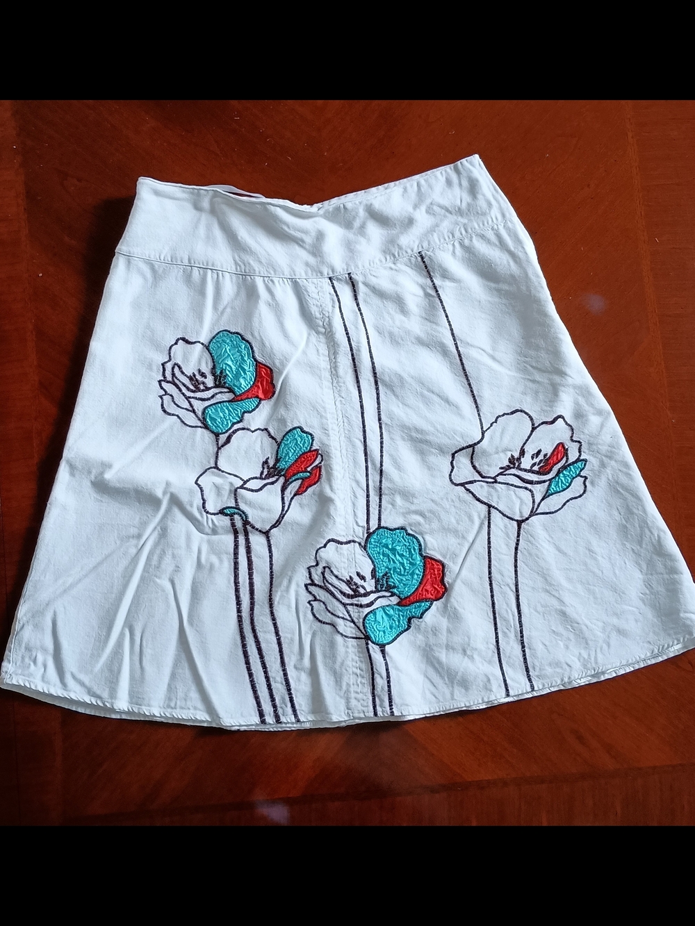 White Floral Applique A-Line Skirt